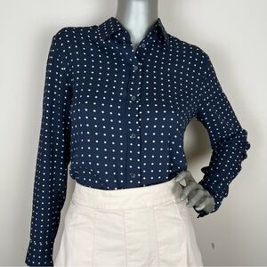 Banana Republic XS (S) Navy w/white Polka Dots Long Sleeve Button Down Blouse